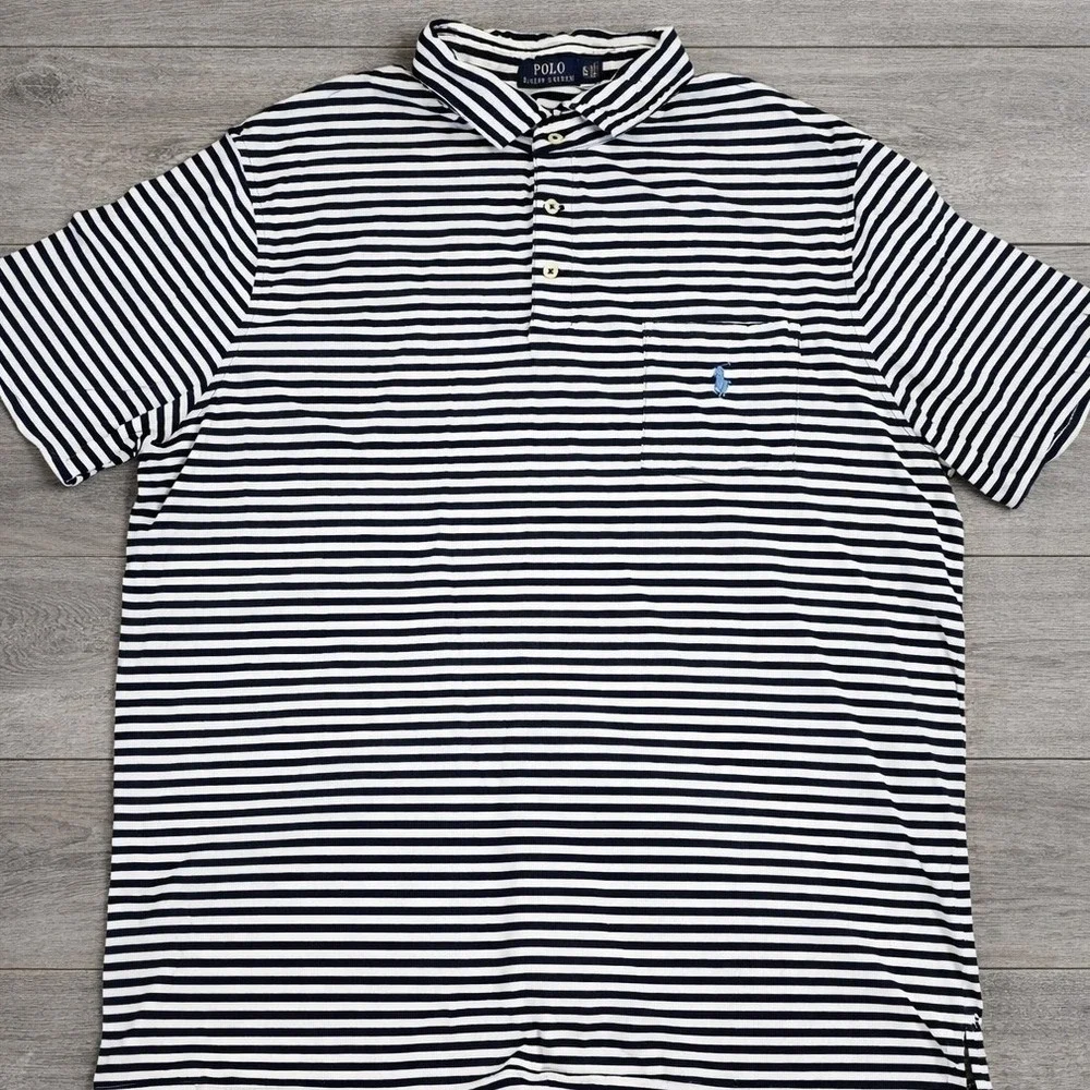 Polo Ralph Lauren Striped Polo Shirt XL Black White Pocket Classic Fit - Picture 1 of 7